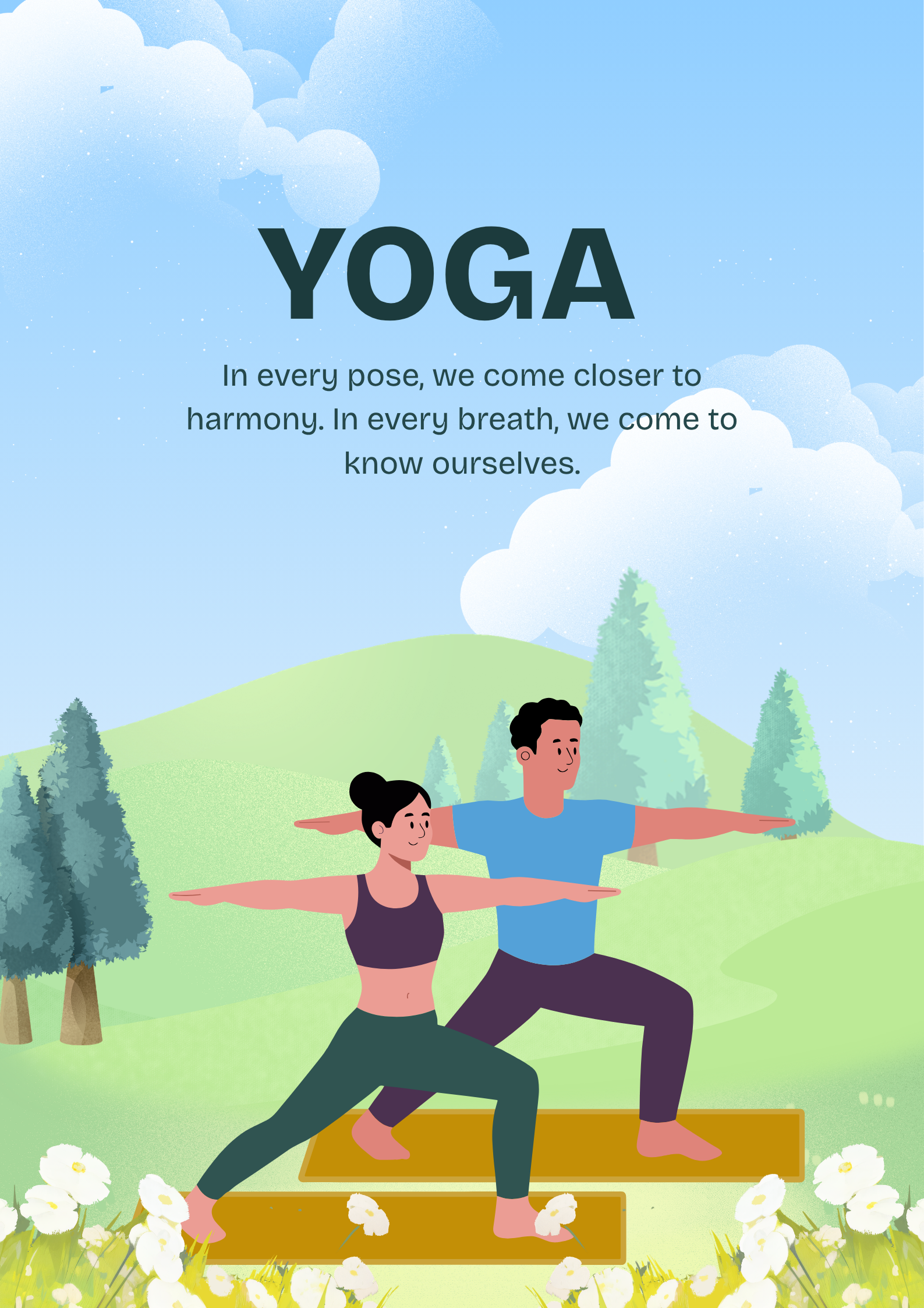 blue and green illustrative international yoga day poster